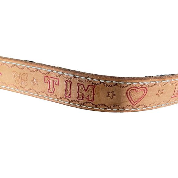Vintage Tan Leather Stamped Belt Lil Mama Pops Tim Floral size XL - Picture 5 of 8